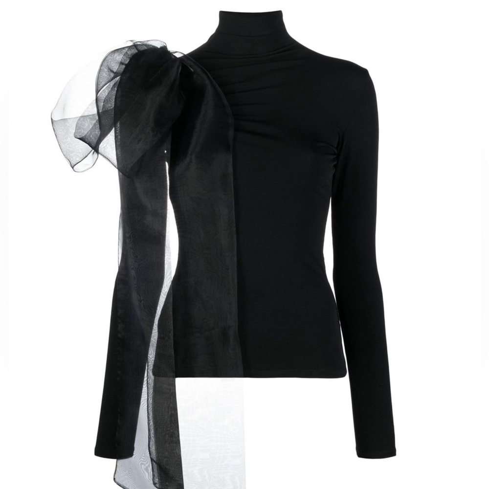Mock neck spandex top with large organza bow